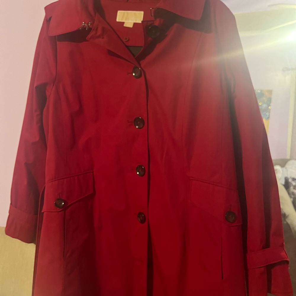 Michael Kors Red Trench Coat with Button Front